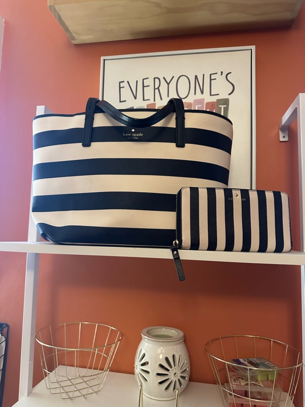 KATE SPADE Hawthorne Lane Ryan Black and Cream Striped Bundle Set(EUC)